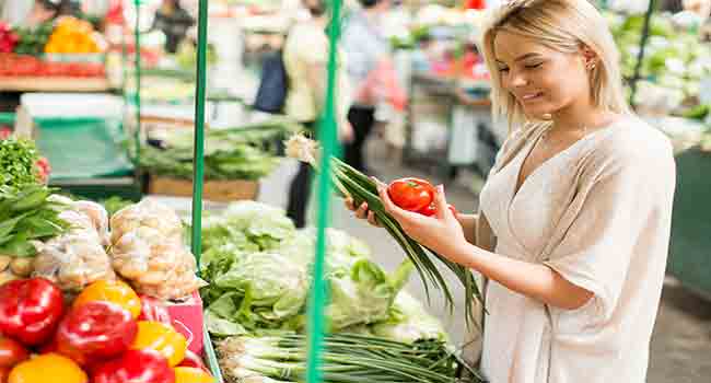 Touch choose fresh vegetables