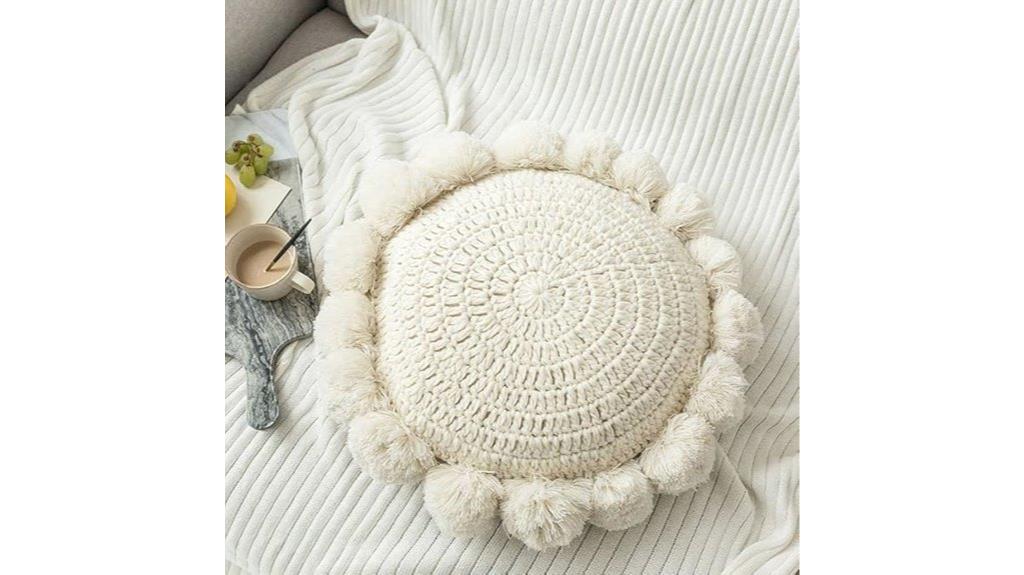 beige knitted round pillow