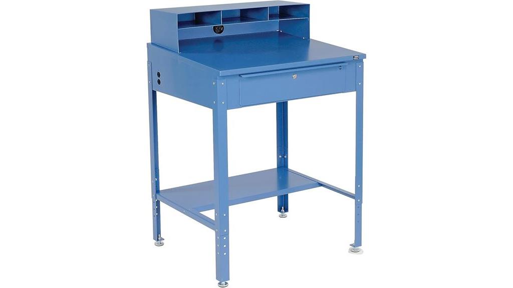 blue industrial shop desk