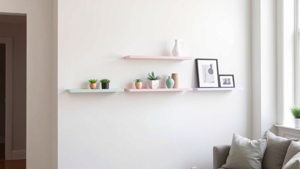 colorful cohesive shelf styling