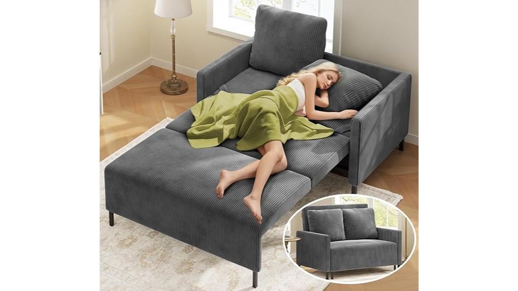 corduroy sofa bed with pillows