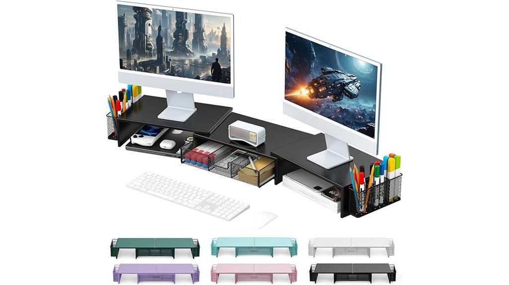 dual monitor stand with drawer