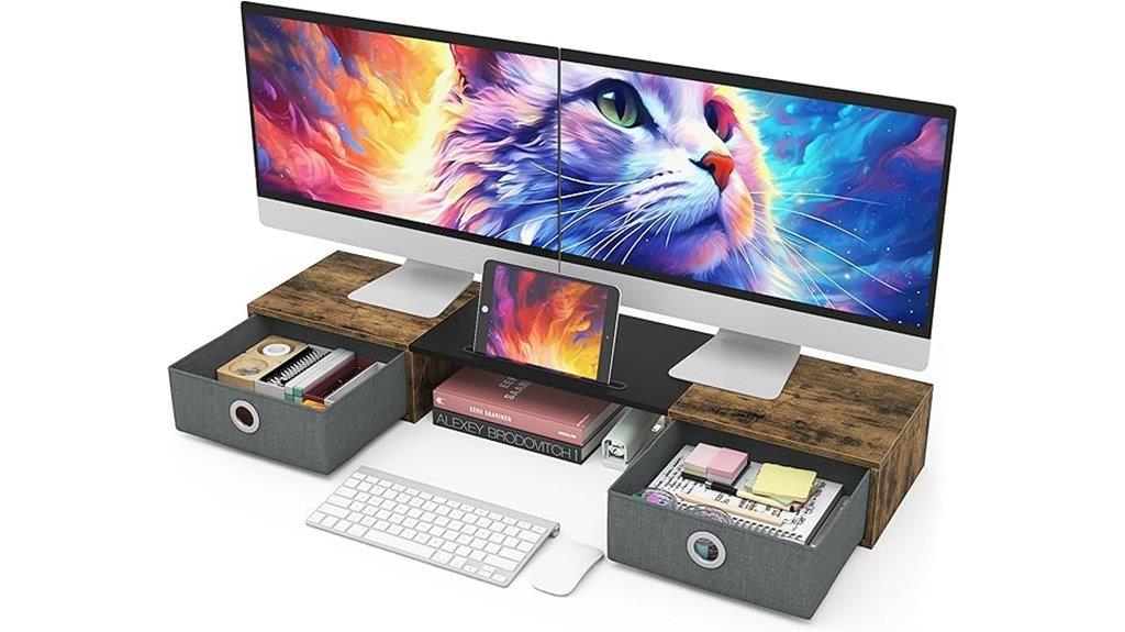dual monitor stand with storage