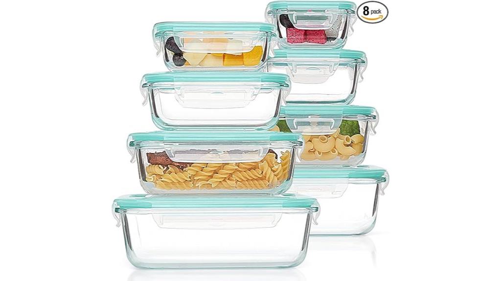eight glass containers with lids