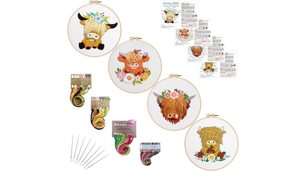 embroidery kit with highland cows