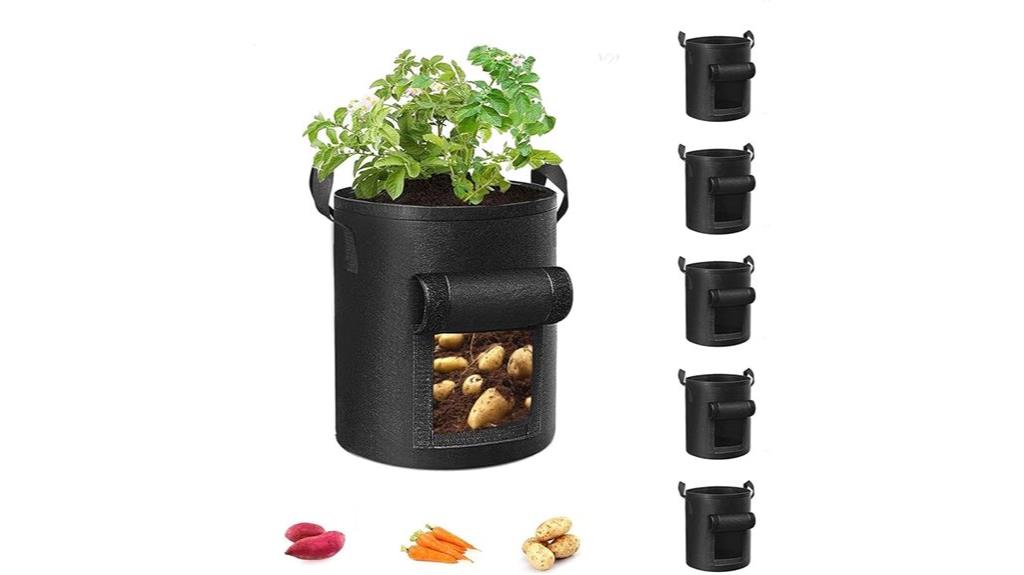 five 10 gallon grow bags