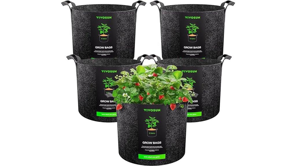 five 15 gallon grow bags