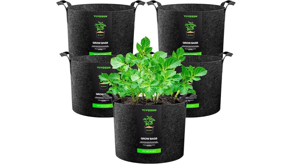 five 20 gallon grow bags