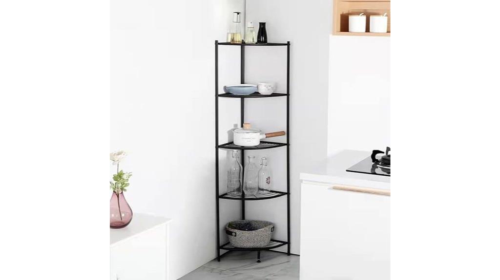 five tier metal corner shelf