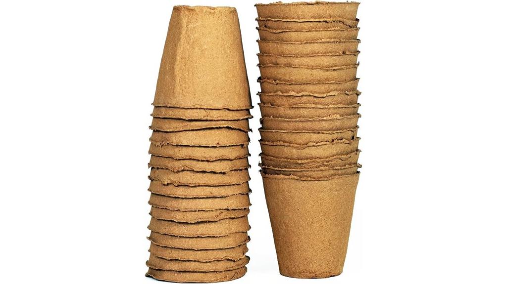 four biodegradable seed starter pots