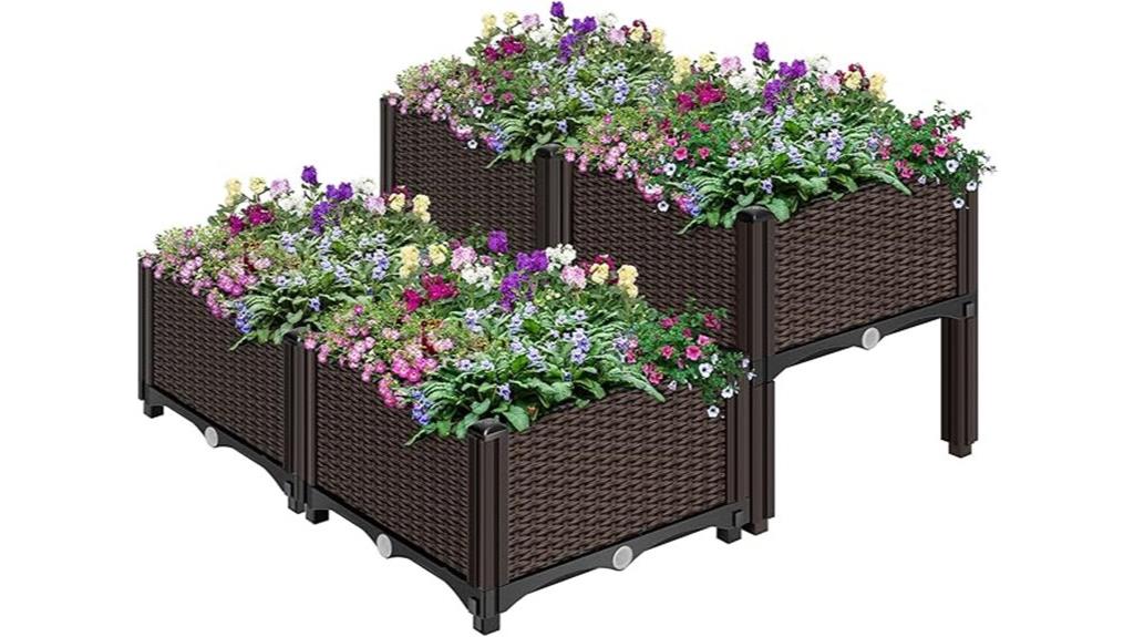 four elevated garden planters