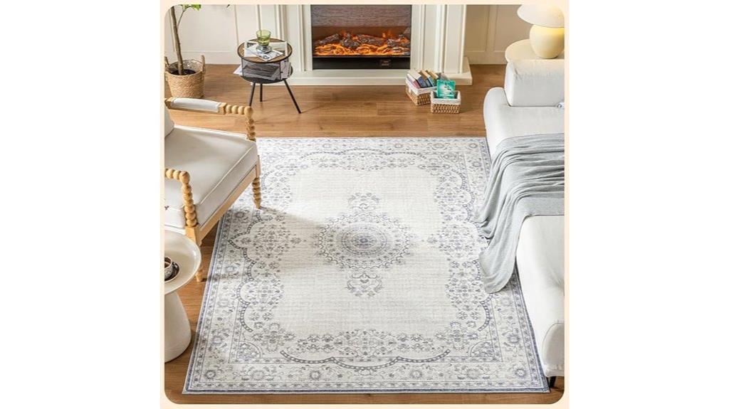 grey and white kid friendly rug