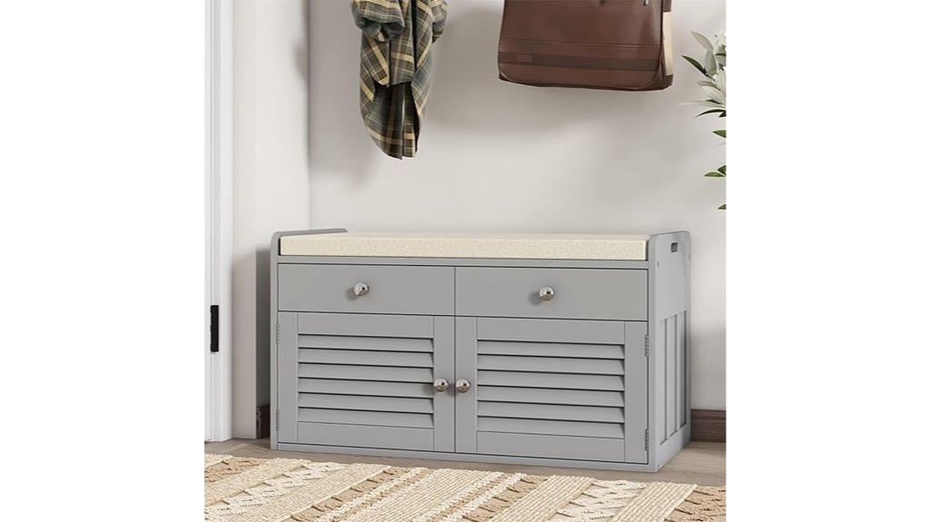 grey shoe storage bench