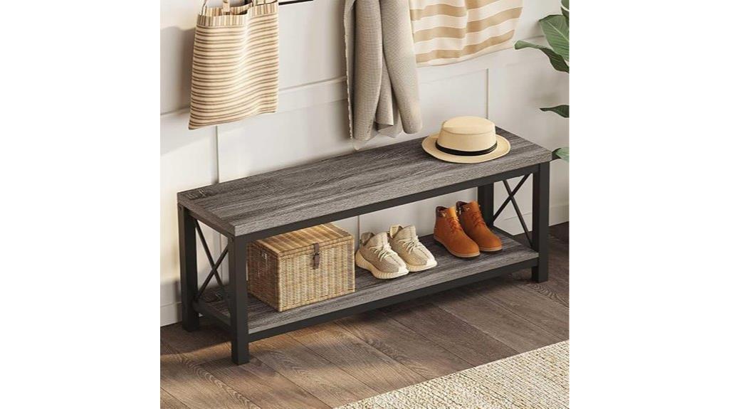 industrial entryway shoe bench