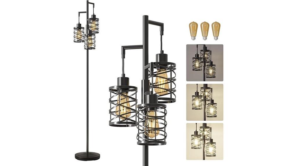 industrial floor lamp three bulbs