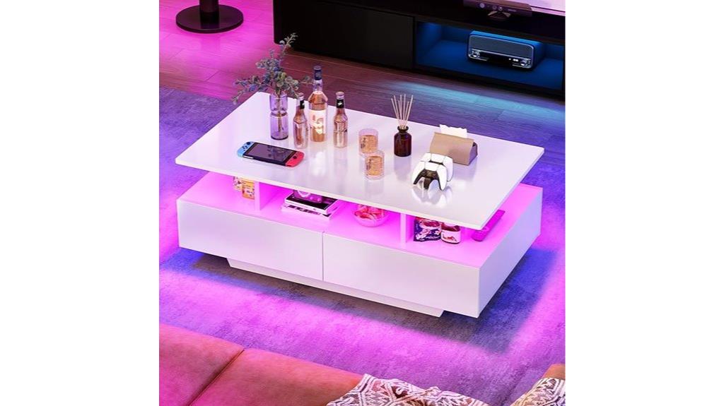 led coffee table with storage