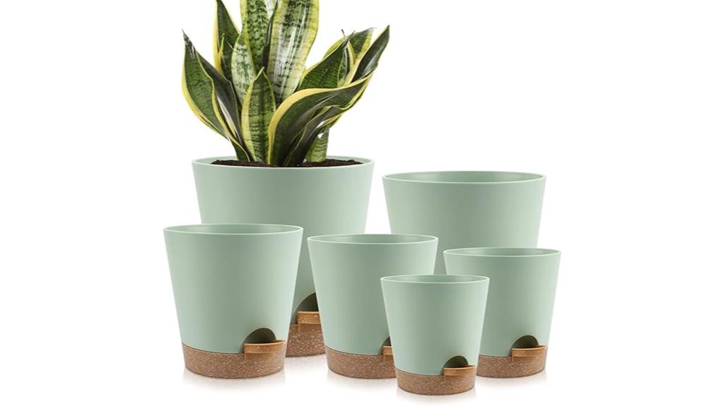 multiple green self watering pots