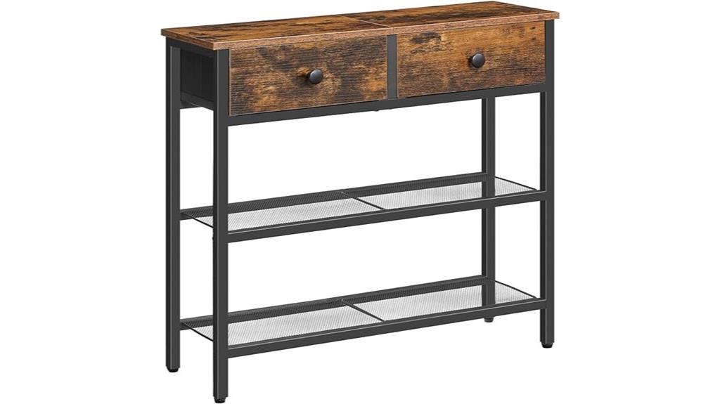 narrow console table with drawers