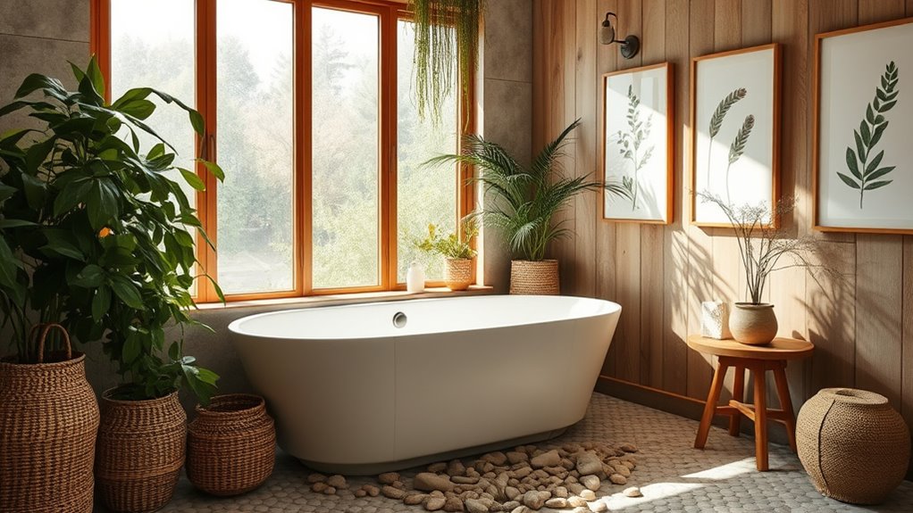 natural decor enhances bathroom tranquility