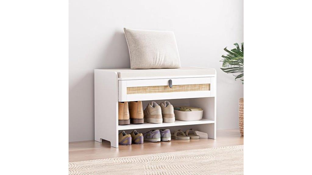 rattan shoe storage bench
