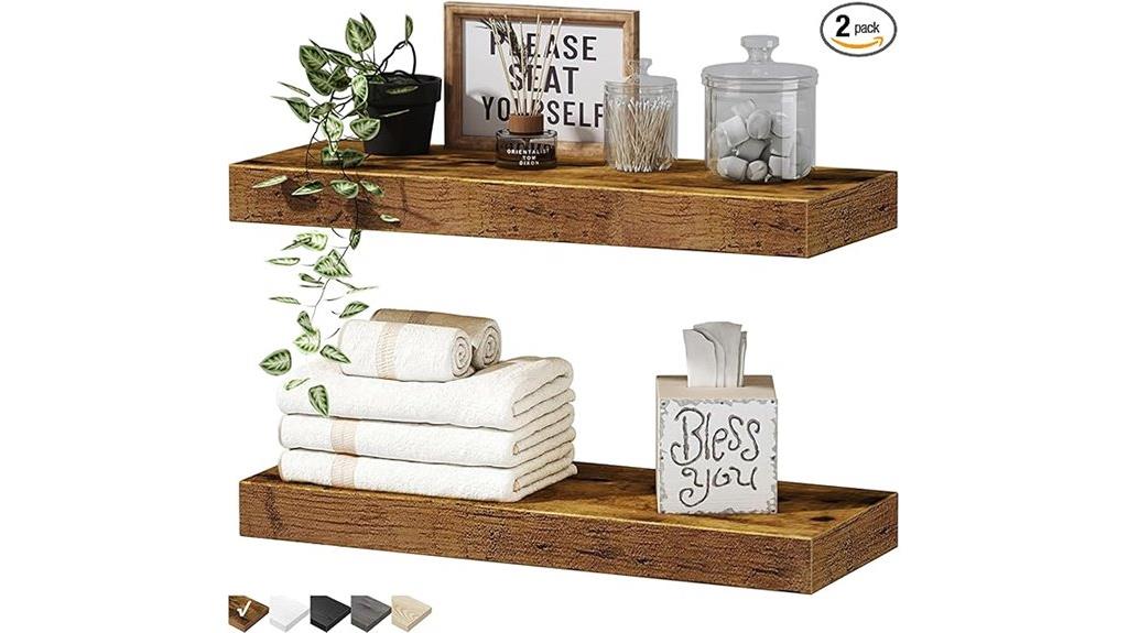 rustic brown floating shelves