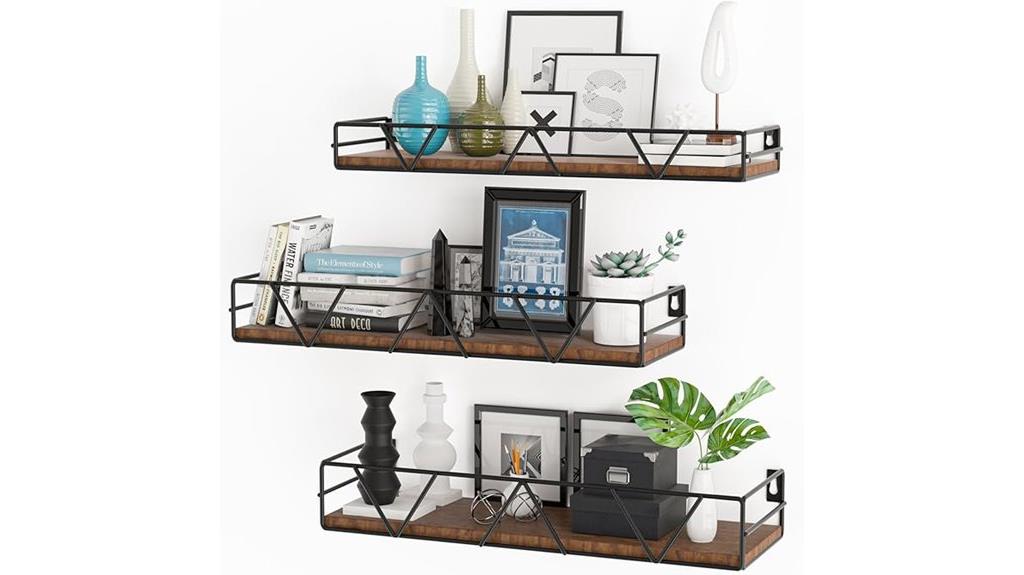 set of 3 black floating shelves