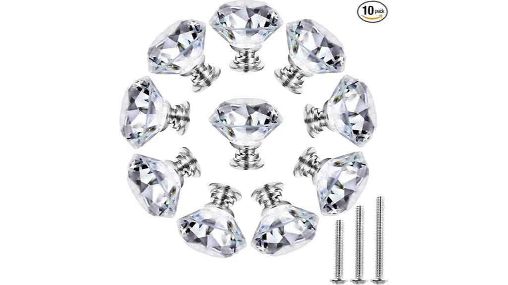 set of ten crystal knobs