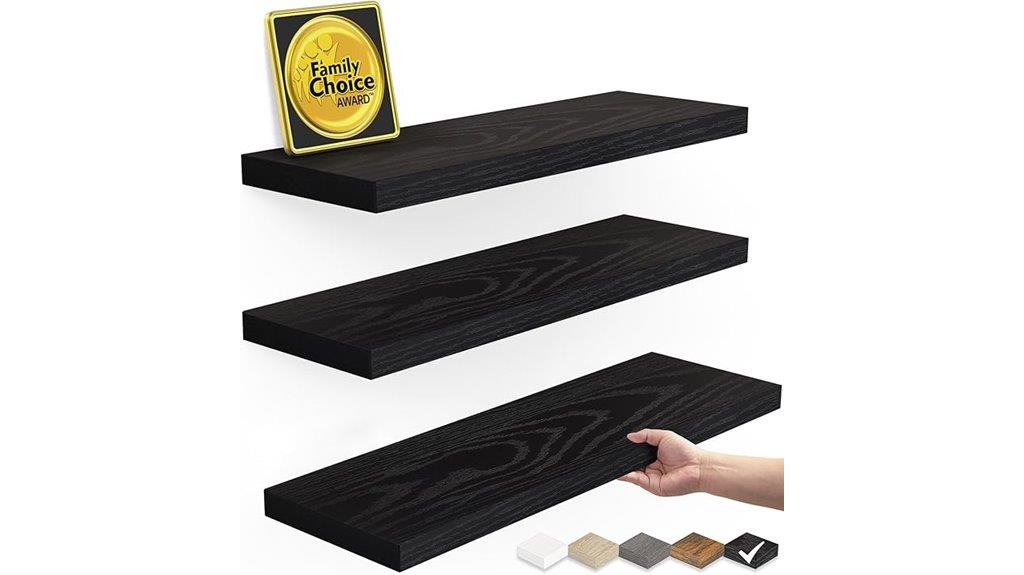 set of three black shelves