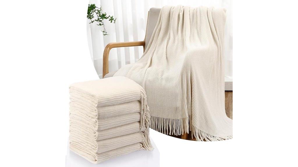 six beige boho throws