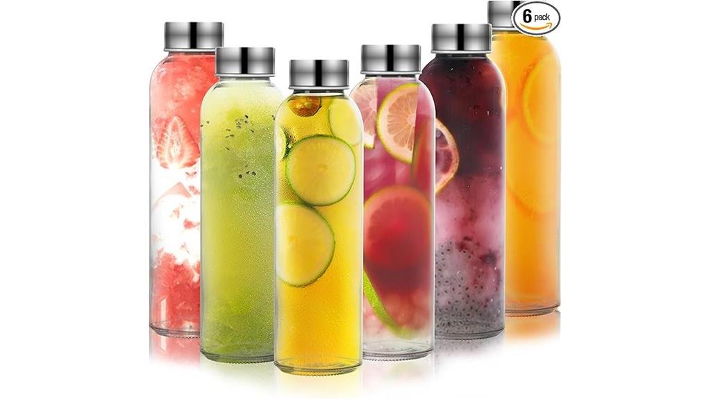 six glass bottles with lids