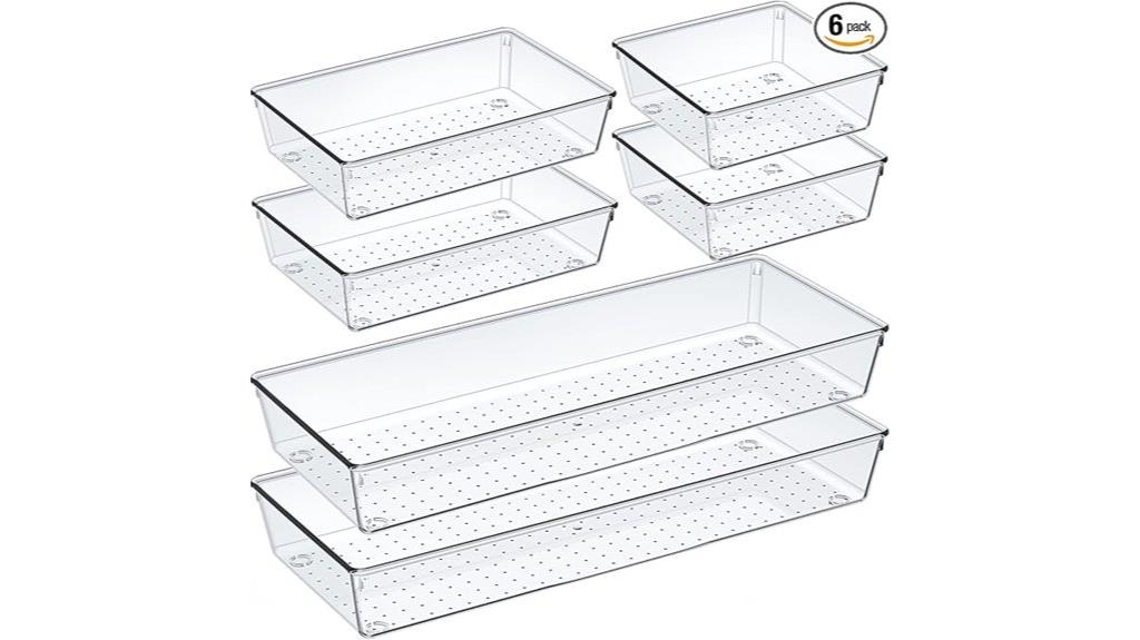 six piece clear drawer organizers
