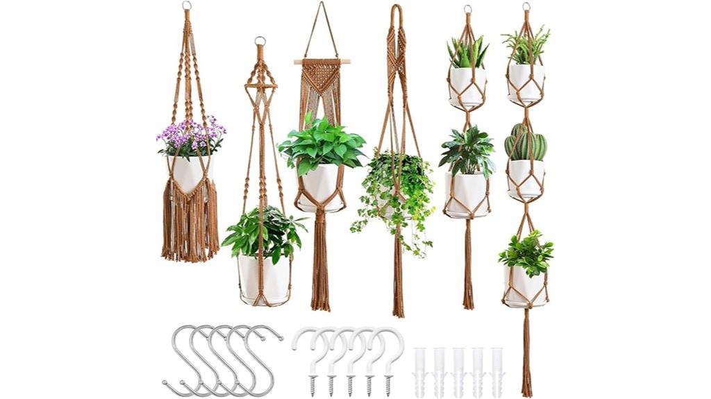 six piece macrame planters