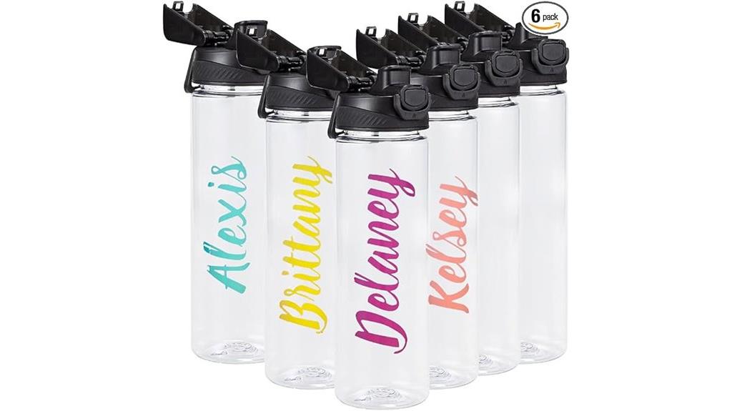 six reusable water bottles