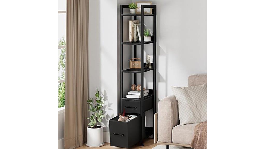 slim five tier bookshelf