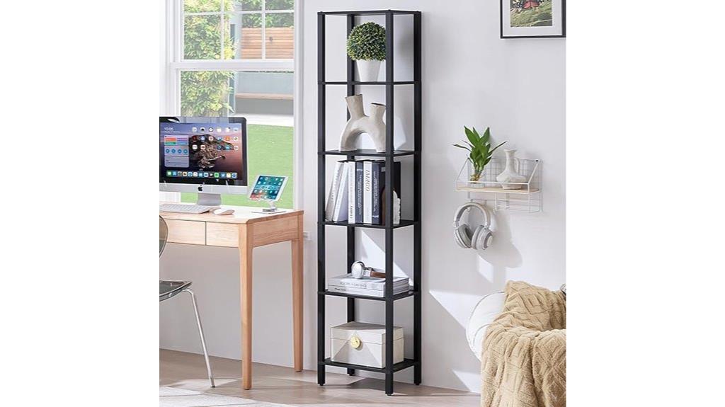 tall black narrow bookshelf