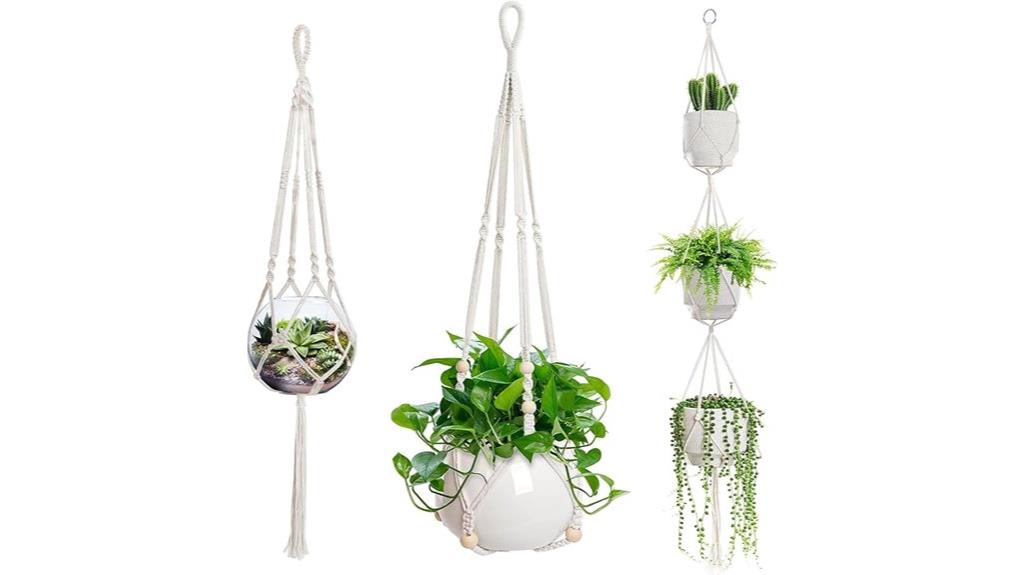three macrame plant hangers