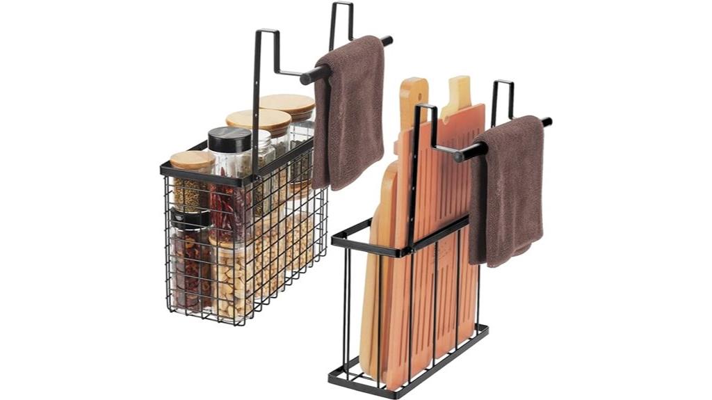two organizers with towel bars