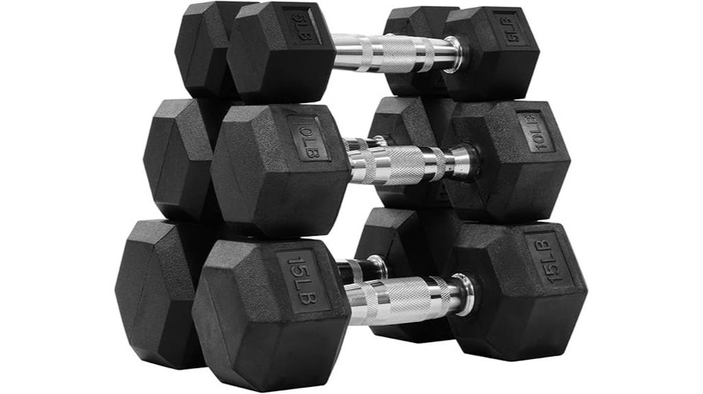 variety of rubber dumbbells