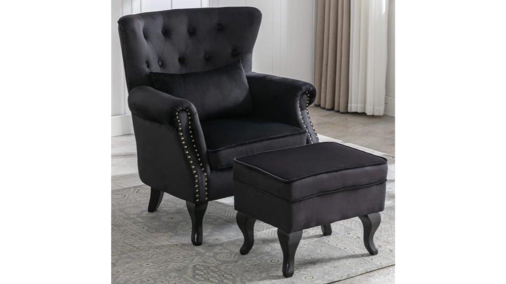 velvet black midcentury armchair