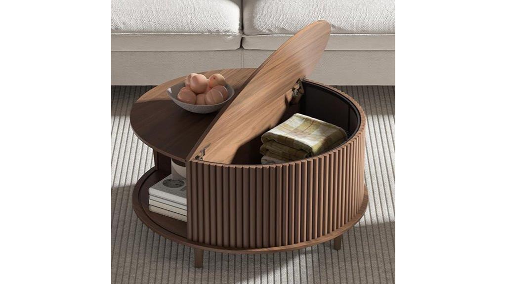 walnut round table with storage