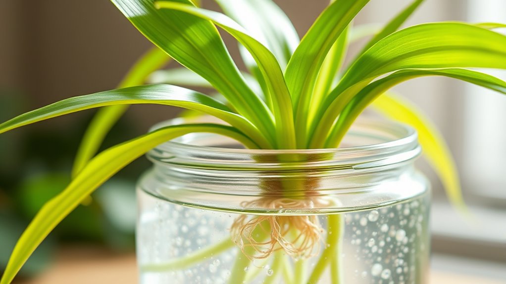 water rooted spider plant propagation