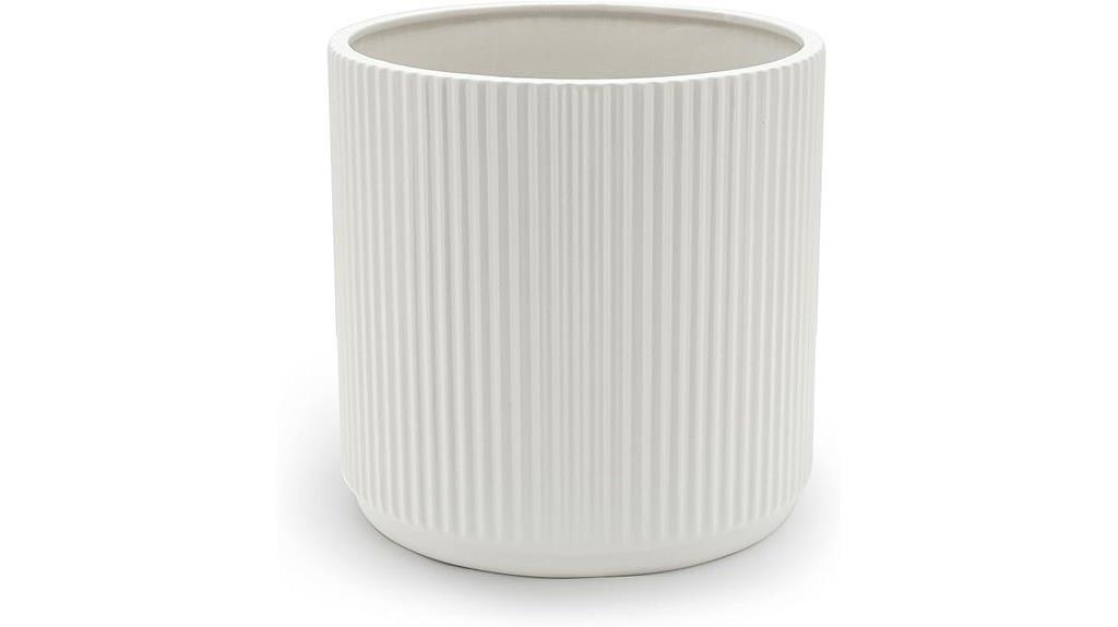 white ceramic round planter