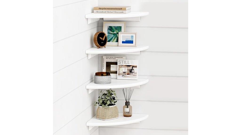 white corner floating shelves