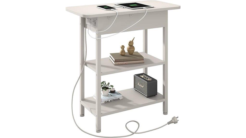 white end table with charger