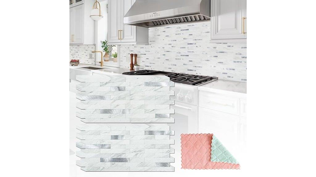 white marble metal backsplash