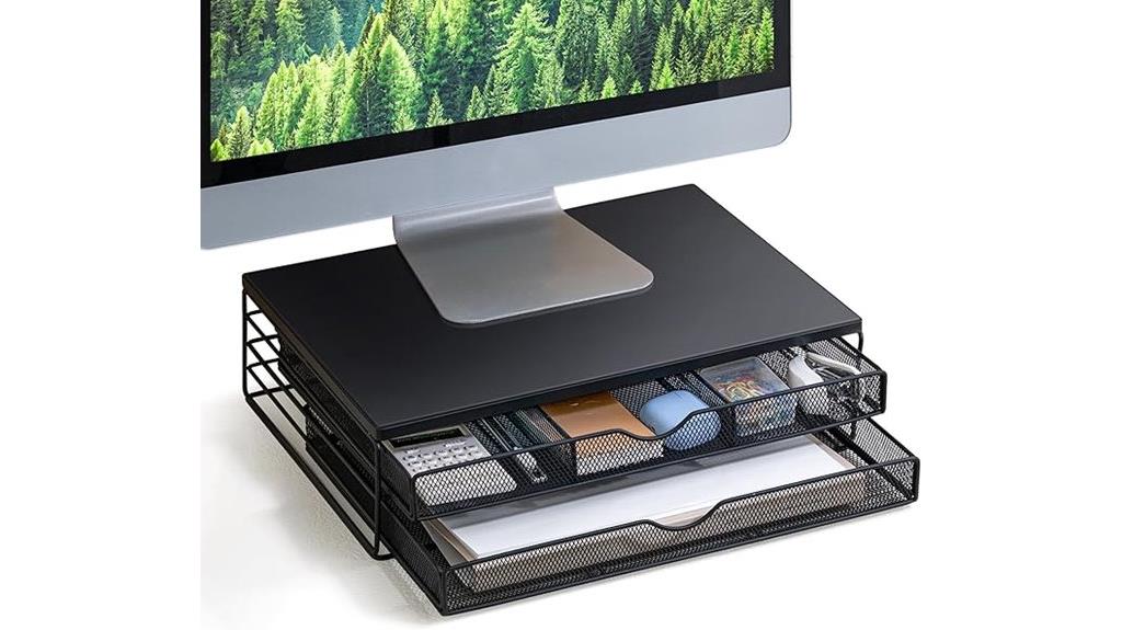 wooden monitor stand with drawers
