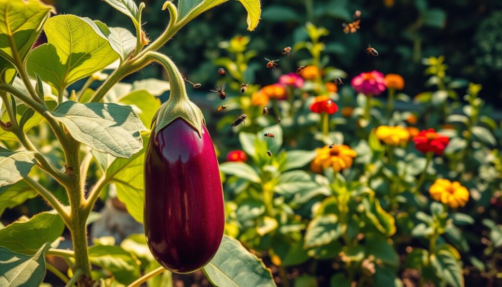 Attracting beneficial insects for eggplant pollination