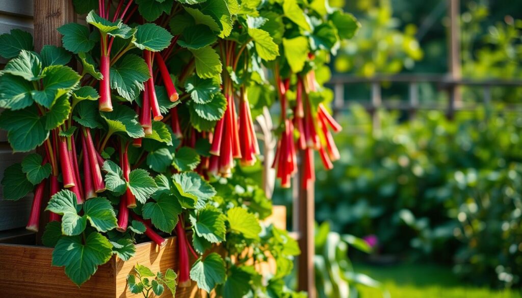 Vertical gardening with rhubarb