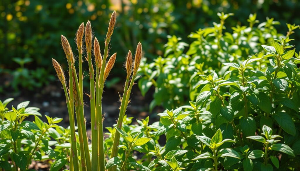 asparagus and basil growing together