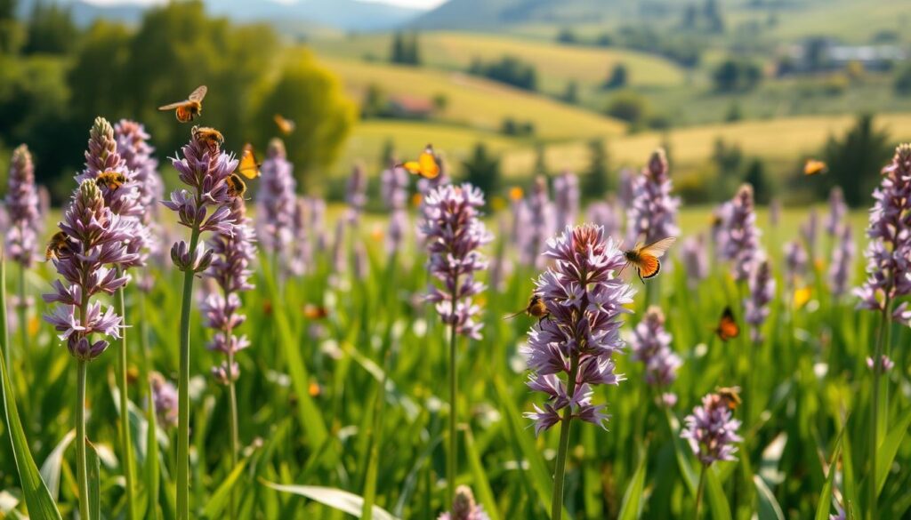attracting pollinators in a society garlic garden